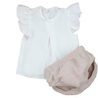 Комплект летний для девочки блузка-топ трусики Муслин KiDi 909.692(Мс)-71 бежево-серый