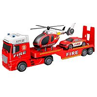 Автовоз Пожарный с вертолетом и машиной свет звук Qkid 666-67F